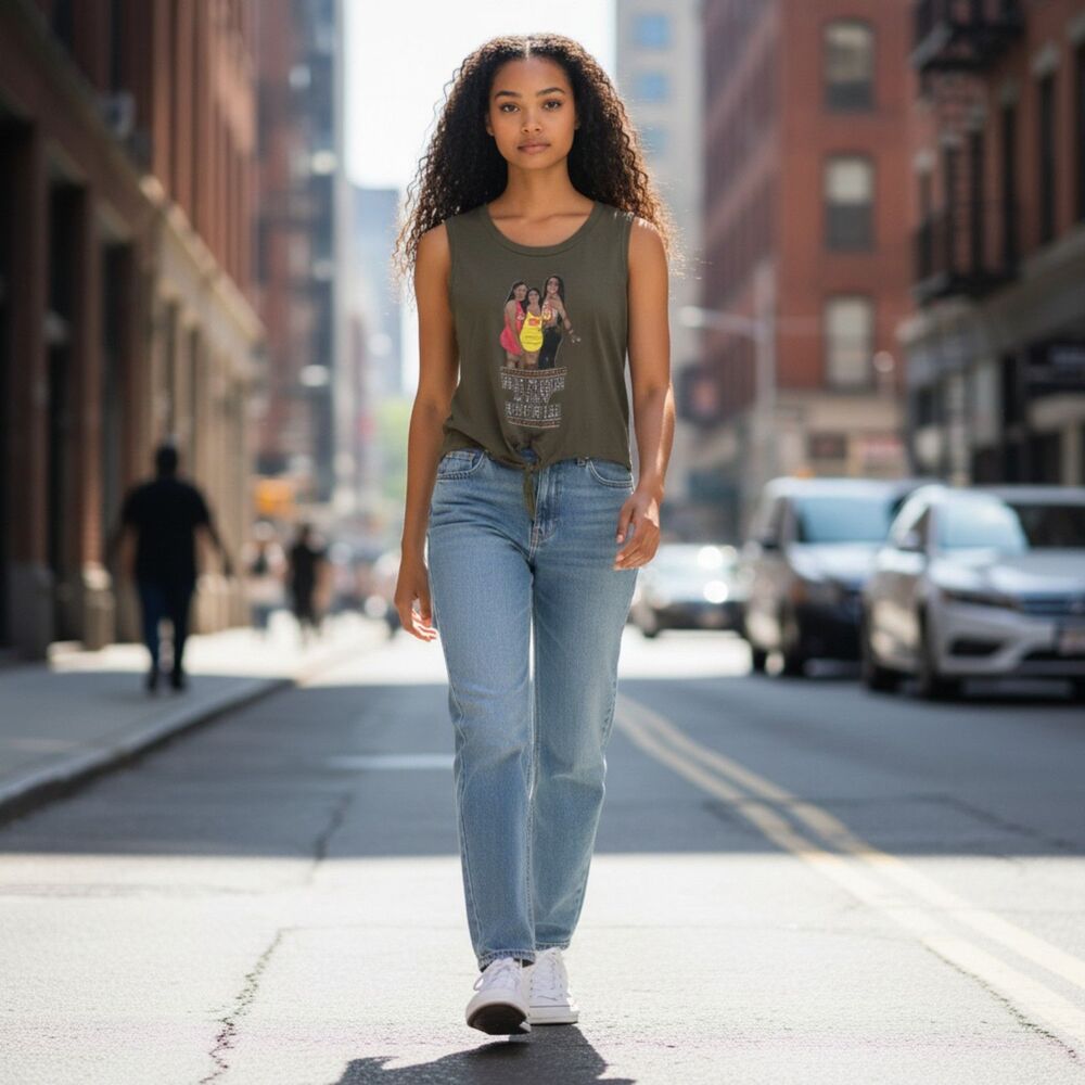 Teen Graphic Tie-Front Tank Top | Sleeveless Casual Top | Size M - Picture 4 of 15